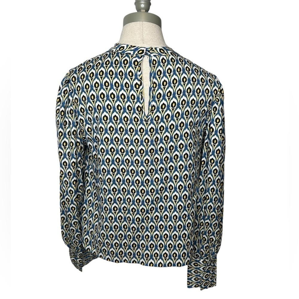 Cupcakes & Cashmere Peacock Abstract Printed Mock Neck Long Sleeve Blouse Small - Picture 7 of 13